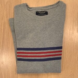 American Eagle Outfitters Men's Gray Sweater with Blue and Red Stripes